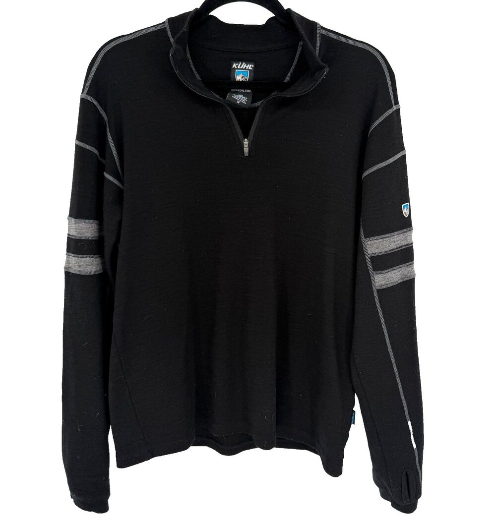Kuhl Team 1/4 Zip Merino Wool Sweater Men’s Medium Black Style 3015 Thumbholes